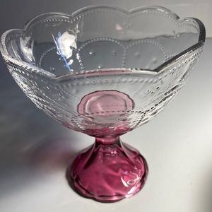 L.E. Smith Vintage Glass Ice Cream Dessert Purple Pedestal Birthday Dish Bowl